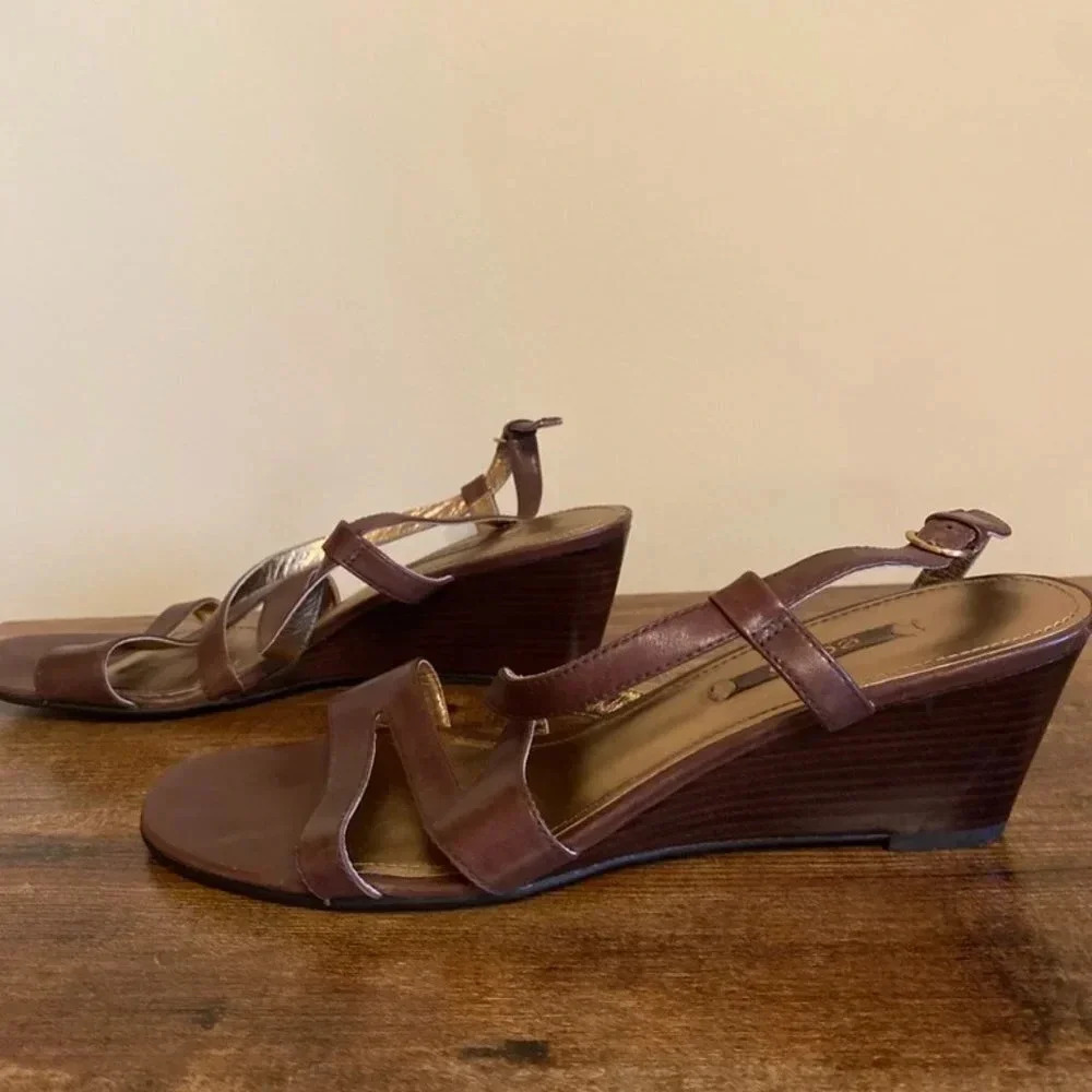 ECCO Women's Brown Leather Slingback Wedge Sandals Size EU40/US10 – Comfortable - Picture 4 of 6